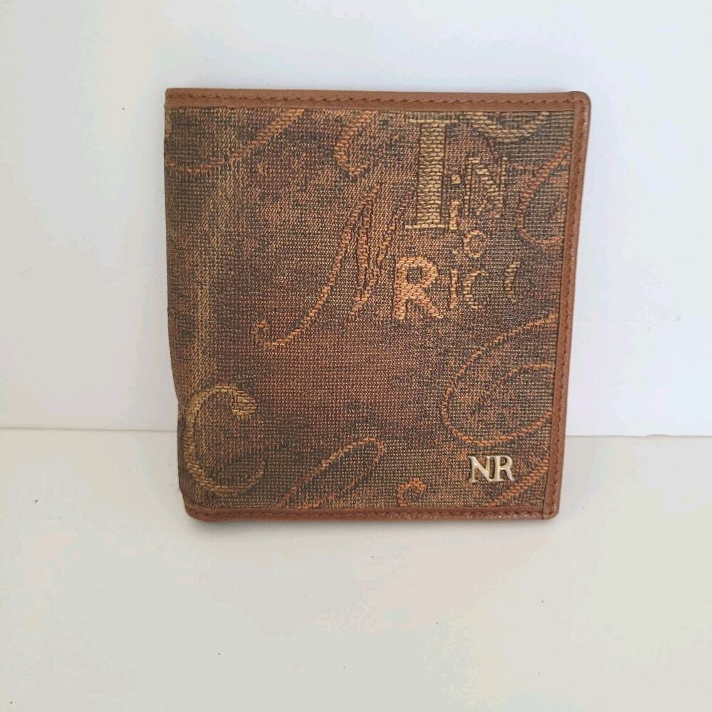 Nina Ricci Canvas Leather Wallet Brown Small Card Bill Coin Holder Bifold Boho